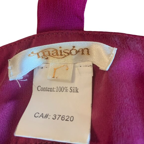 MAISON - Short Pink silk Dress - Illusion Neckline - Plegged type skirt - Large - Picture 8 of 8